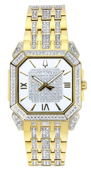 Bulova Octava Crystal Accenter Guldton Rostfritt stål Silver Urtavla Quartz 98A295 Herrklocka