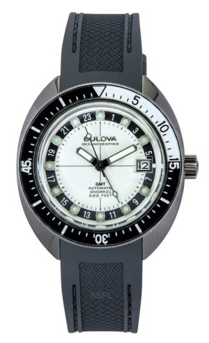 Bulova Oceanographer GMT PU-rem Full Lume White Dial Automatisk Devil Diver&#39,s 98B407 200M herrklocka