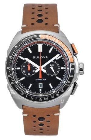 Bulova Racer Chronograph Läderrem Black Dial Quartz 98B427 100M Herrklocka