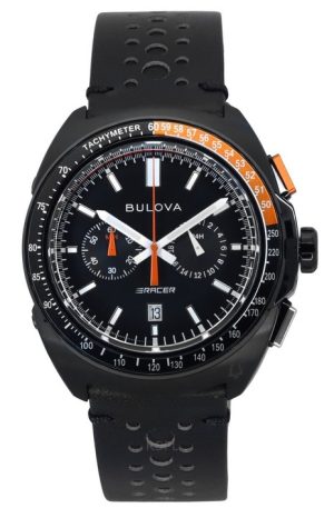 Bulova Racer Chronograph Läderrem Black Dial Quartz 98B428 100M Herrklocka