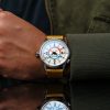 AVI-8 Flyboy Wingman Worldtimer GMT Automatisk sandgrönt band Cream Urtavla AV-4120-02 Herrklocka med extra rem