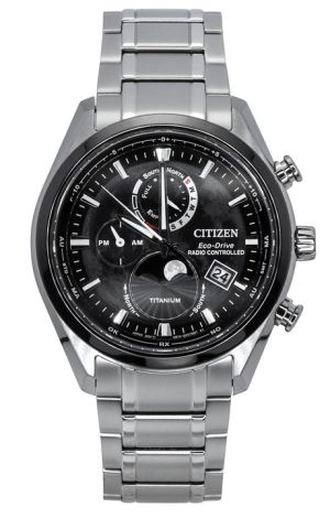 Citizen Tsuki-Yomi radiostyrd månfas Super Titanium Black Dial Eco-Drive BY1018-80E 100M herrklocka