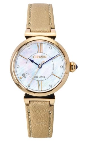 Citizen L-serien Diamond Accent Läderrem Vit Pärlemorskiva Eco-Drive EM1073-18D Damklocka