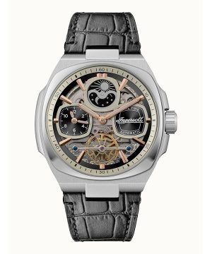 Ingersoll The Spirit Moon Phase Läderrem Svart Skeletturtavla Automatisk I15801 Herrklocka