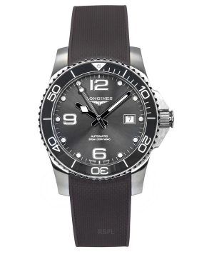 Longines Hydroconquest gummiband Sunray Grey Dial Automatic Diver&#39,s L3.781.4.76.9 300M herrklocka