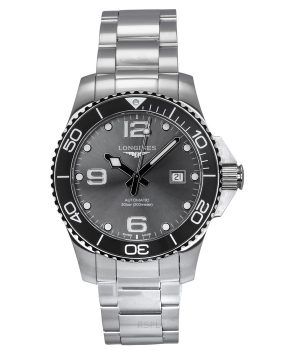 Longines Hydroconquest rostfritt stål Sunray Grey Dial Automatic Diver&#39,s L3.782.4.76.6 300M herrklocka