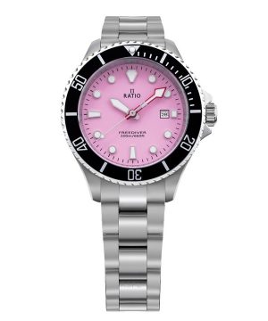 Ratio FreeDiver Sapphire Rostfritt stål Candy Pink Dial Quartz RTFL809 200M Damklocka