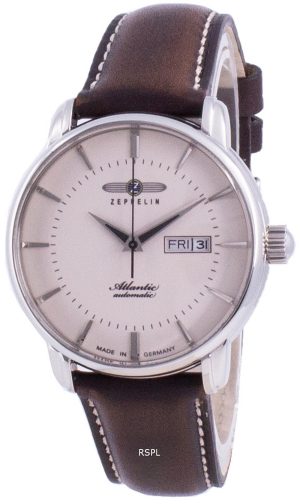 Zeppelin Atlantik Beige urtavla läderrem automatisk 8466-5 84665 Herrklocka