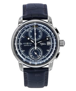 Zeppelin 100 Jahre Chronograph Läderrem Blue Dial Quartz 86703 Herrklocka