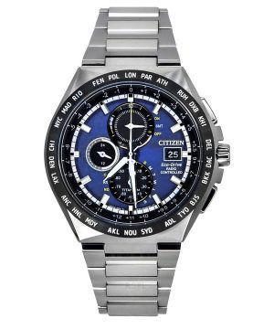 Citizen Eco-Drive radiostyrd GMT kronograf Super Titanium Blue Dial AT8238-84L 100M herrklocka