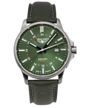 Bauhaus Aviation GMT Grönt läderband Mörkgrön Urtavla Automatisk 28684 100M herrklocka