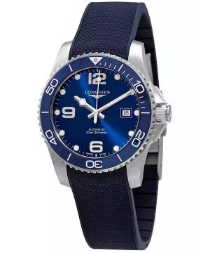 Longines Hydroconquest gummiband Sunray Blue Dial Automatic Diver&#39,s L3.781.4.96.9 300M herrklocka