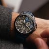 AVI-8 P-51 Mustang Blakeslee Chronograph Air Blue Läderrem Grå och blå Urtavla Quartz AV-4077-04 Herrklocka