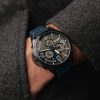 AVI-8 P-51 Mustang Blakeslee Chronograph Air Blue Läderrem Grå och blå Urtavla Quartz AV-4077-04 Herrklocka