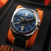 AVI-8 Bell X-1 Machbuster Automatisk Catalina Blue Läderrem Blue Dial AV-4115-03 Herrklocka