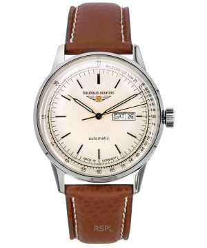 Bauhaus Aviation Läderrem Beige Urtavla Automatisk 23665 100M Herrklocka