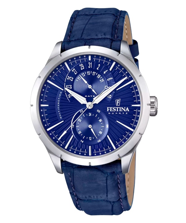 Festina Retro multifunktionsläderrem Blue Dial Quartz F16573-7 herrklocka