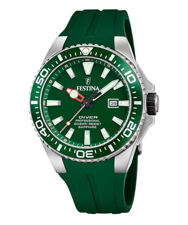 Festina The Originals gummiband Grön Urtavla Quartz Diver&#39,s F20664-2 200M herrklocka