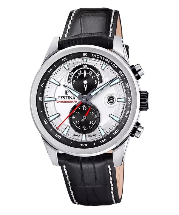 Festina Timeless Chronograph Läderrem Silver Urtavla Quartz F20695-1 100M herrklocka