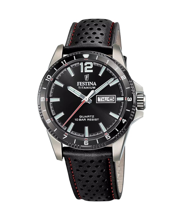 Festina Titanium Läderrem Svart Urtavla Quartz F20699-4 100M herrklocka