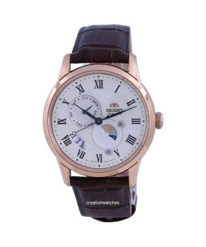 Renoverad Orient Classic läderrem Sun And Moon Champagne Urtavla Automatisk RA-AK0007S10B herrklocka