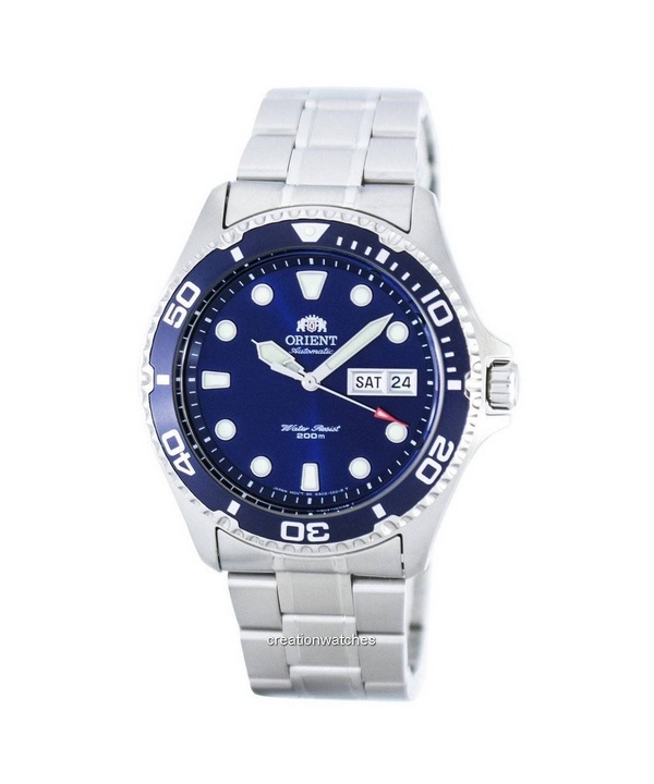 Renoverad Orient Ray II rostfritt stål blå urtavla automatisk FAA02005D9 200M herrklocka