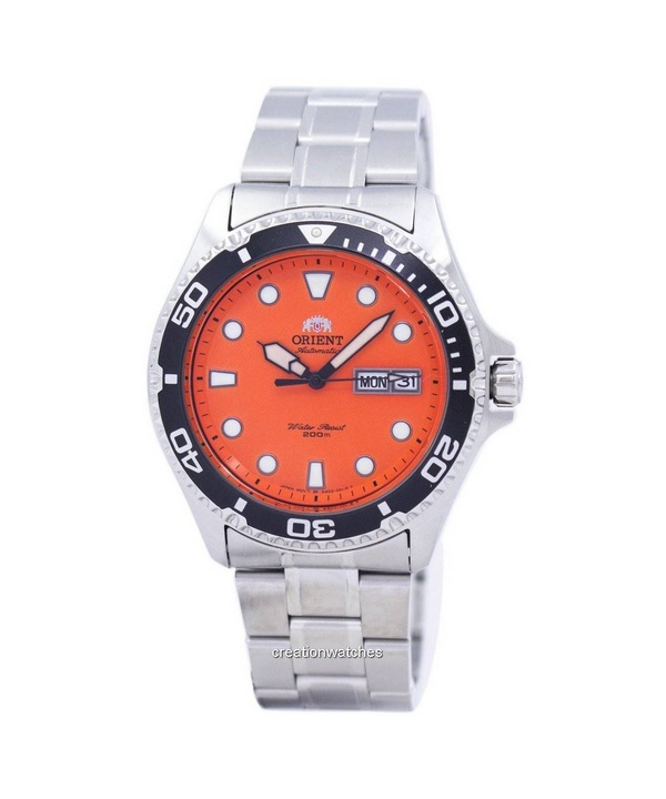 Renoverad Orient Ray Raven II rostfritt stål Orange Urtavla Automatisk FAA02006M9 200M herrklocka