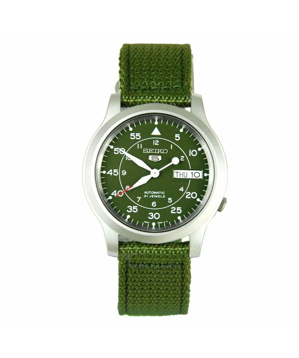 Renoverad Seiko 5 Military Nylon Armband Grön Urtavla Automatisk SNK805K2 herrklocka